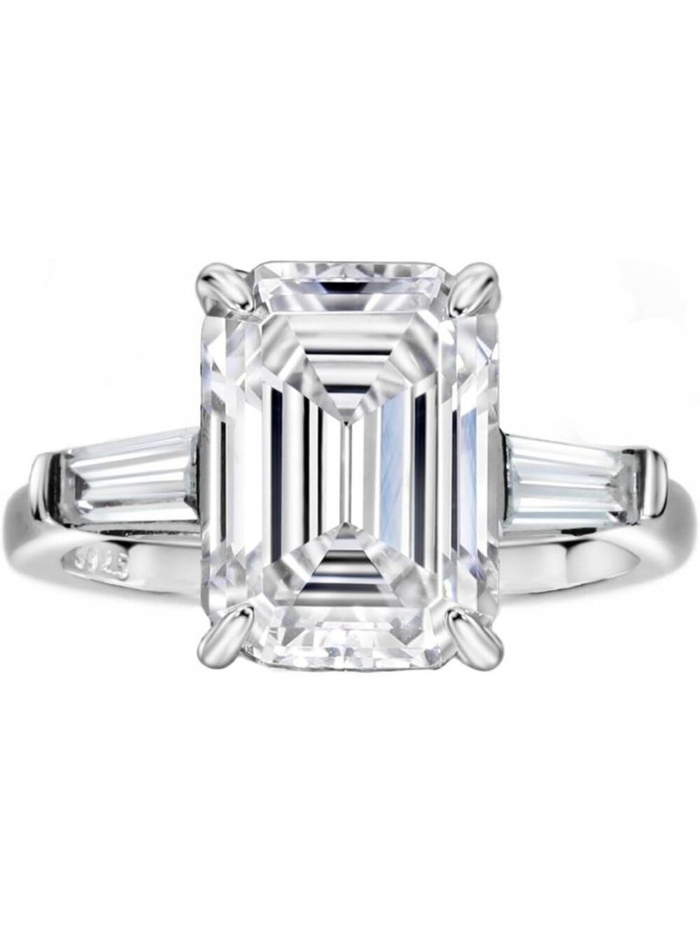 Elegant Emerald Cut Cubic Zirconia Engagement Ring for Women - Sterling Silver